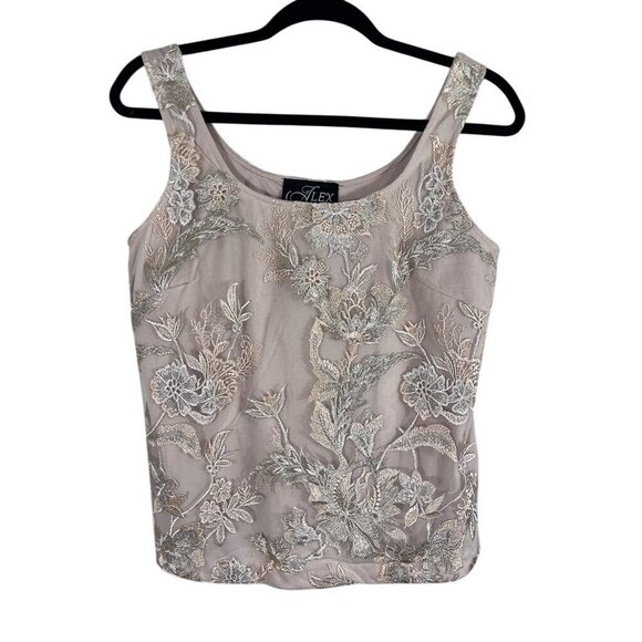 Alex Evening Top Women S Tan Floral Tank Embroidery Boho Western Y2K 80s Retro - Picture 1 of 9